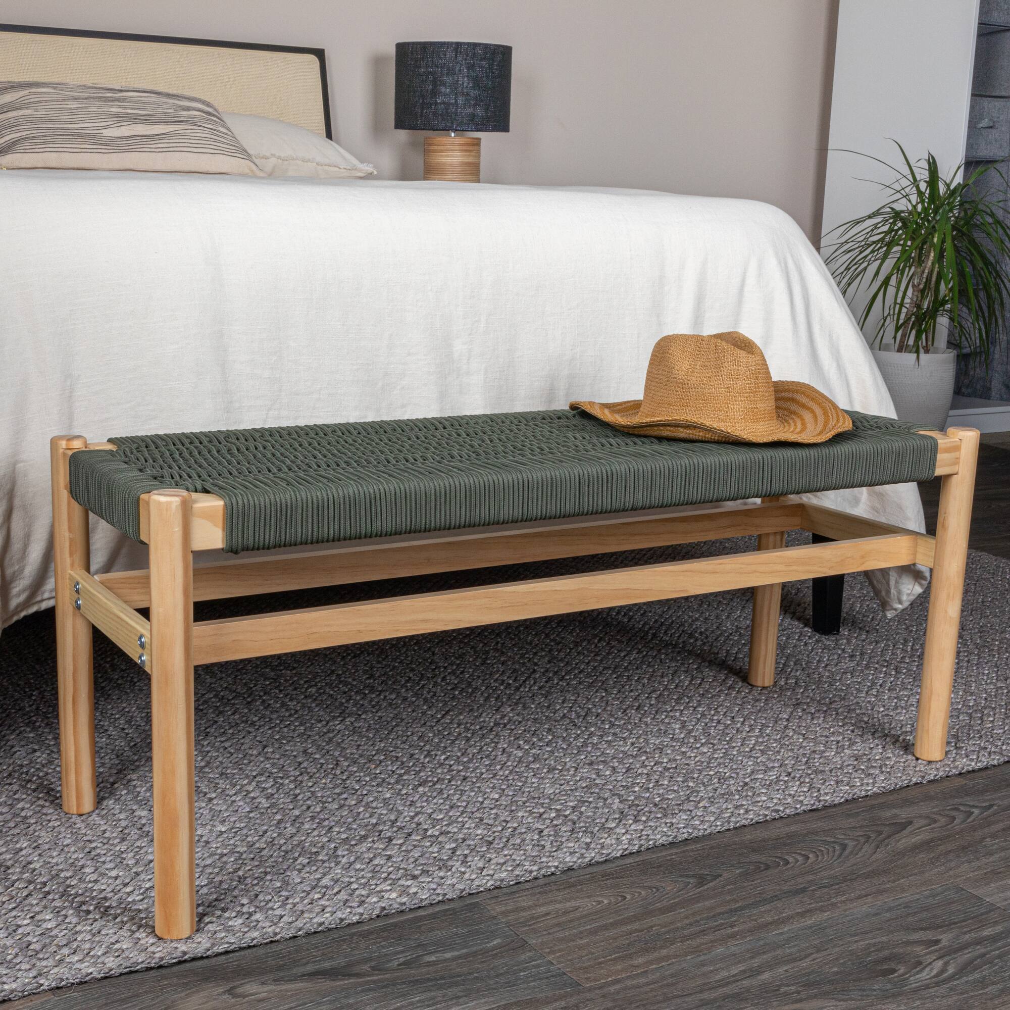 Hello Honey® Fernway 18" Solid Wood and Woven Rope Entryway Bench